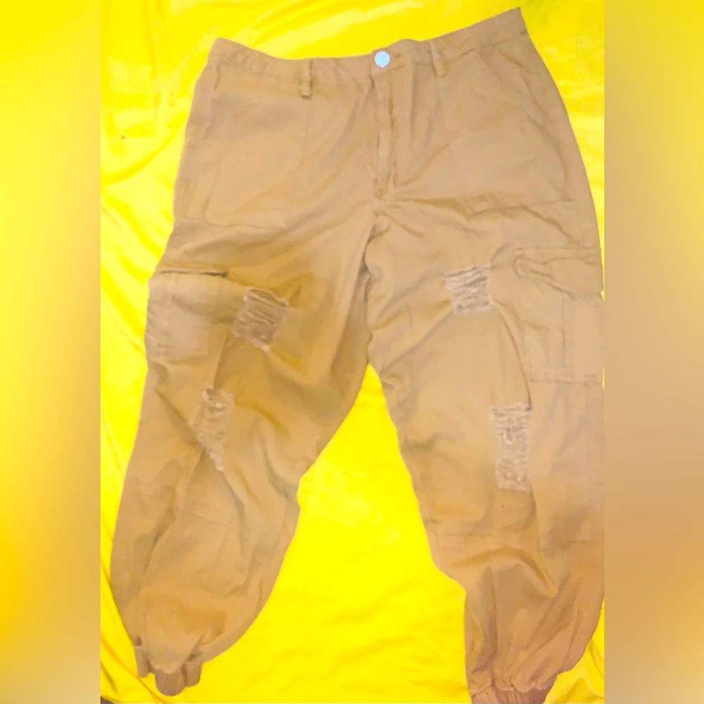 Kreamy Distressed Cargo khaki Joggers
